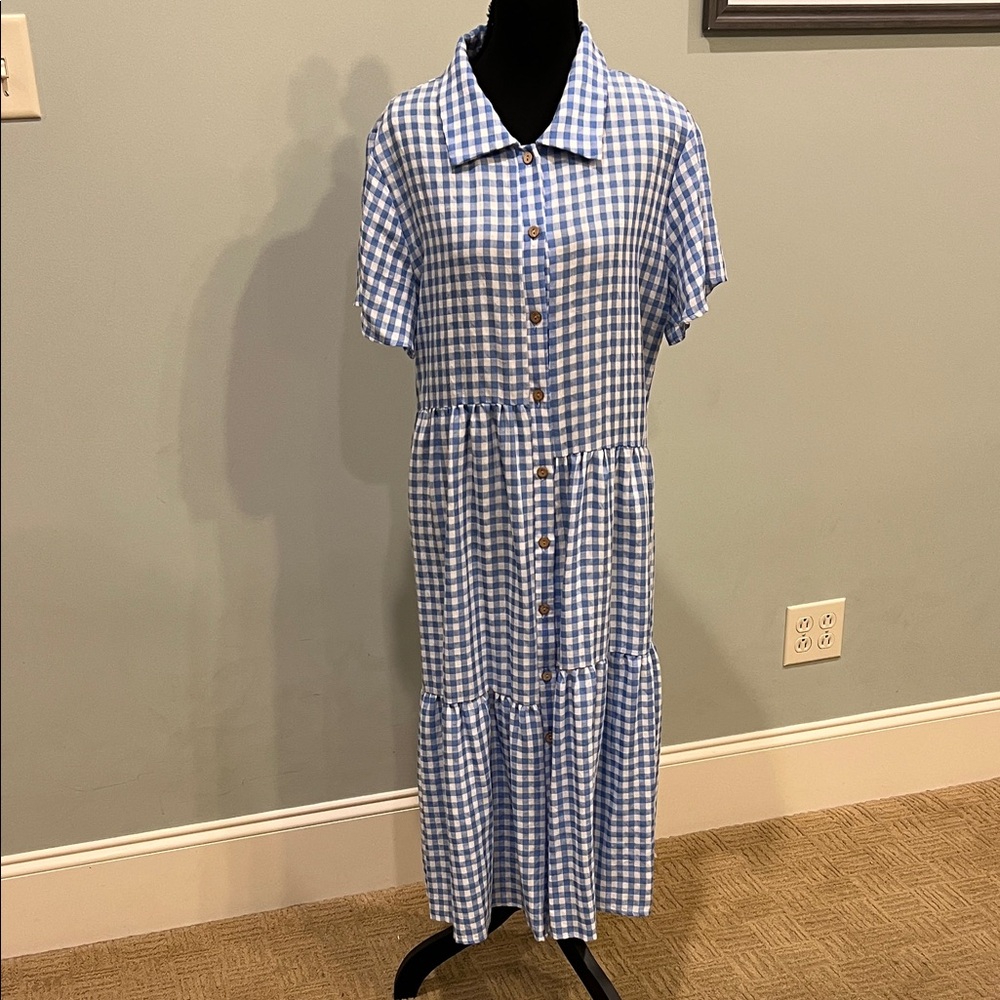 Elegant Blue Checkered Midi Dress - Never Worn